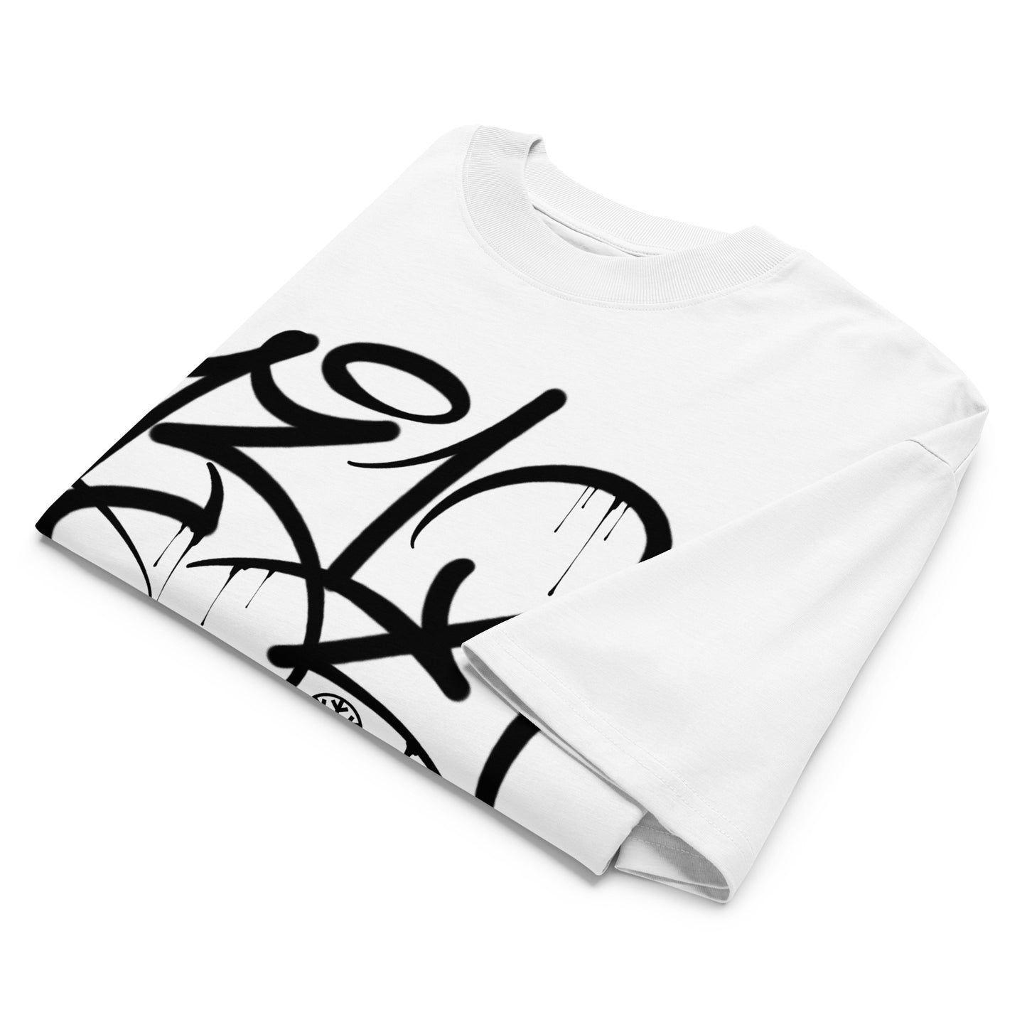 White-1312 Graffiti Tag Tee by Caos One from B.Different Clothing, folded, graffiti-inspired streetwear, oversized heavyweight t-shirt