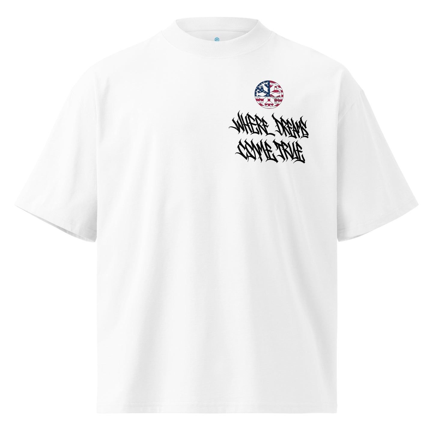 White-Flag Graffiti Tee from B.Different Clothing, front view, graffiti-inspired streetwear, oversized heavyweight t-shirt