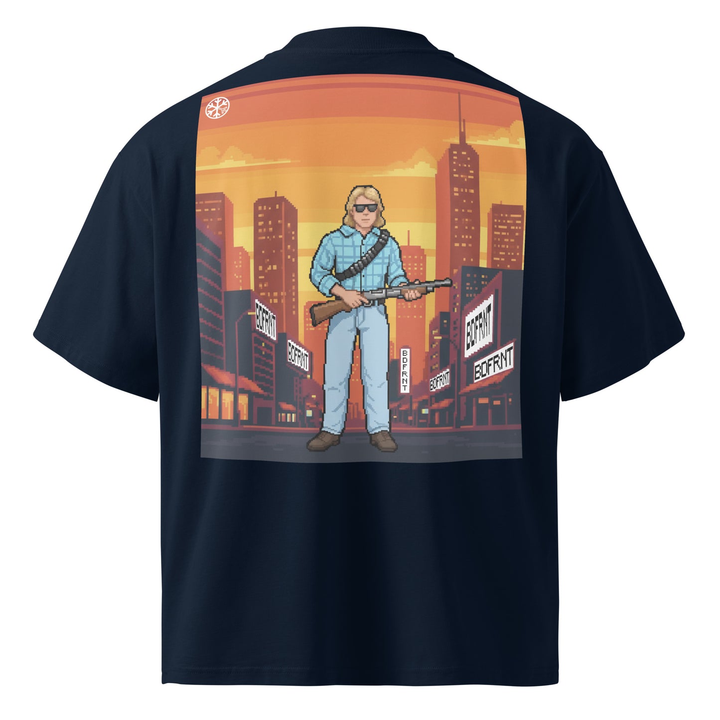 Navy-Pixel Disobey Tee from B.Different Clothing, back view, graffiti-inspired streetwear oversized heavyweight t-shirt