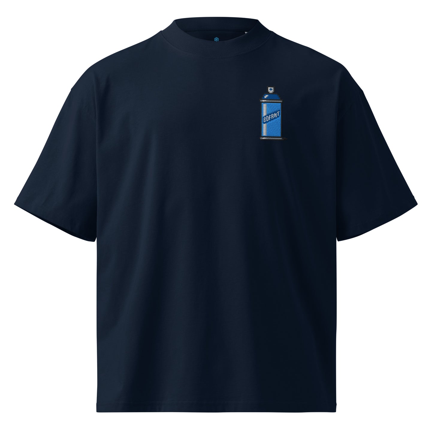 Navy-Pixel Spray Can Graffiti Tee from B.Different Clothing, front view, graffiti-inspired streetwear oversized heavyweight t-shirt