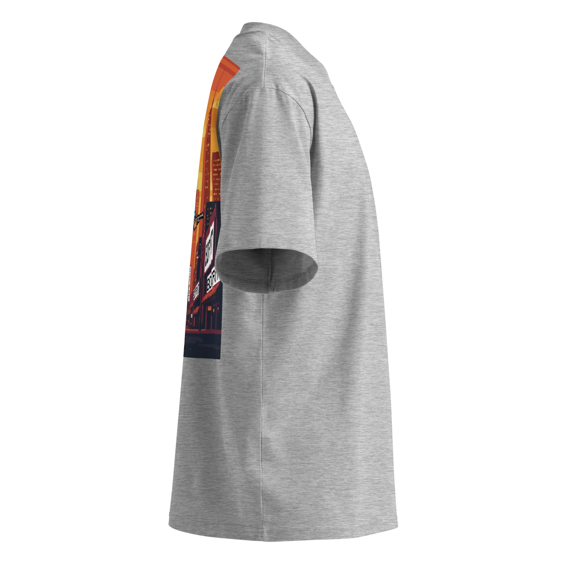 Gray-Pixel Disobey Tee from B.Different Clothing, right view, graffiti-inspired streetwear oversized heavyweight t-shirt