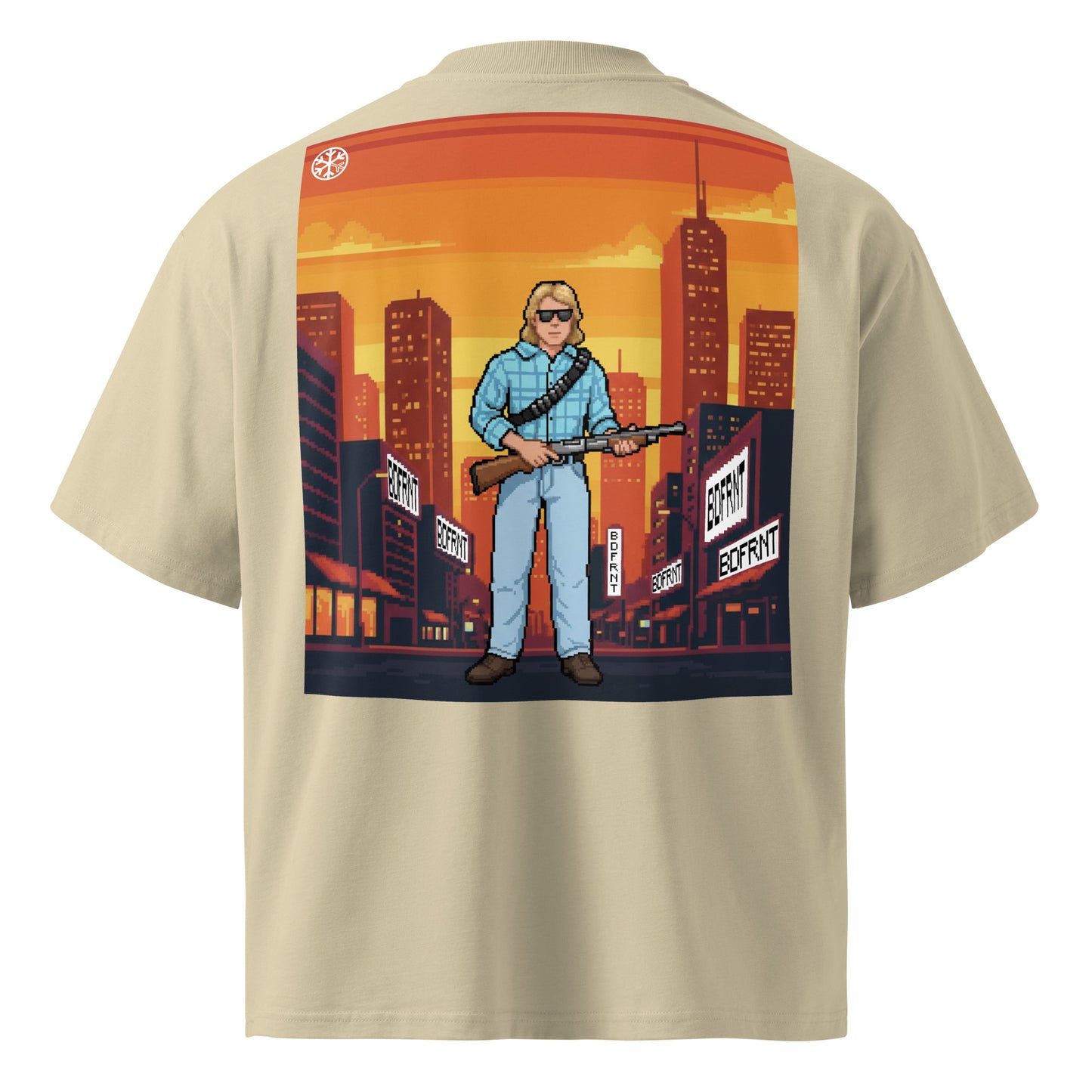 Beige-Pixel Disobey Tee from B.Different Clothing, back view, graffiti-inspired streetwear oversized heavyweight t-shirt