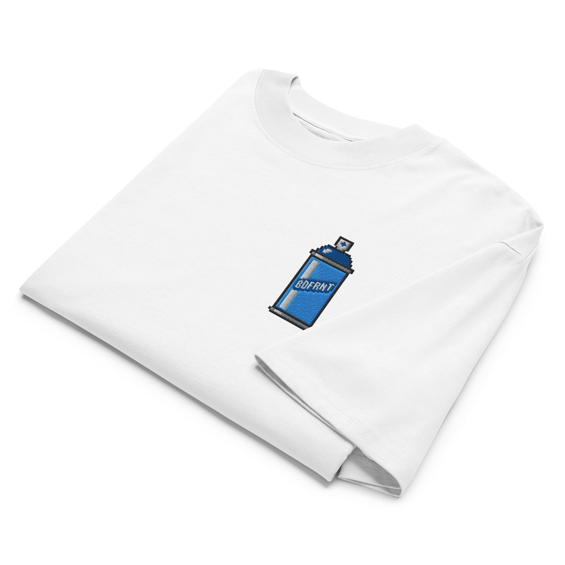 White-Pixel Spray Can Graffiti Tee from B.Different Clothing, folded, graffiti-inspired streetwear oversized heavyweight t-shirt