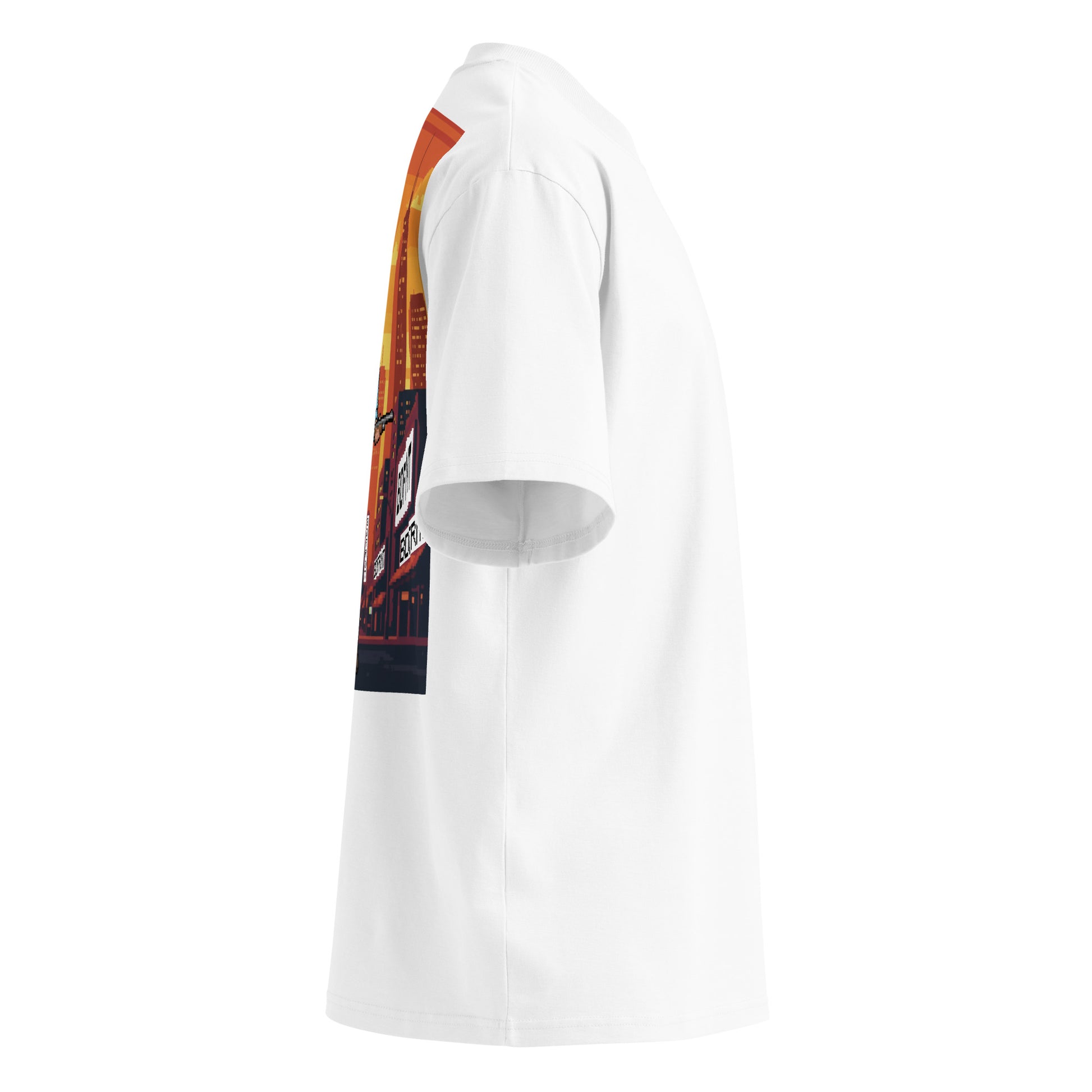 White-Pixel Disobey Tee from B.Different Clothing, right view, graffiti-inspired streetwear oversized heavyweight t-shirt