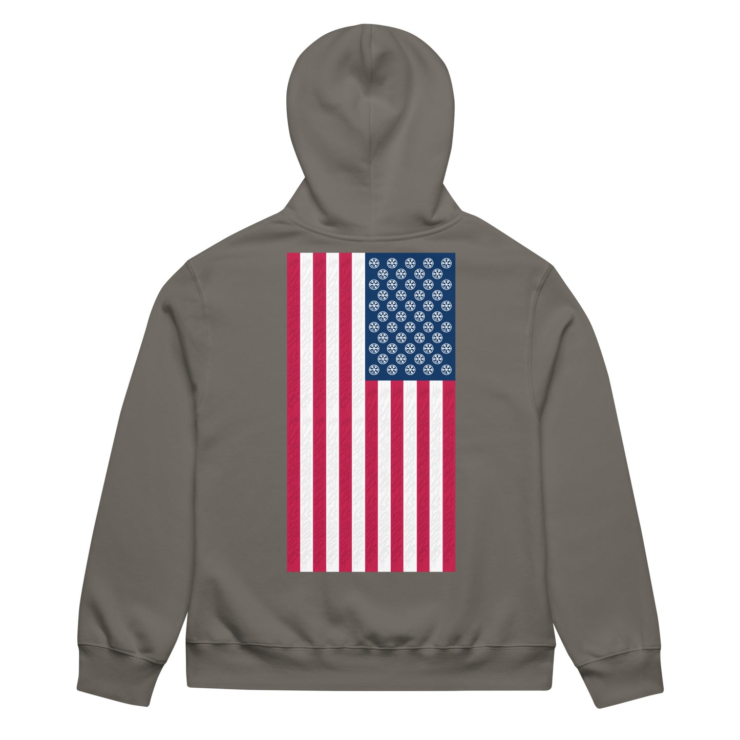 Dark Gray-Flag Graffiti Hoodie from B.Different Clothing, back view, graffiti-inspired streetwear, oversized heavyweight