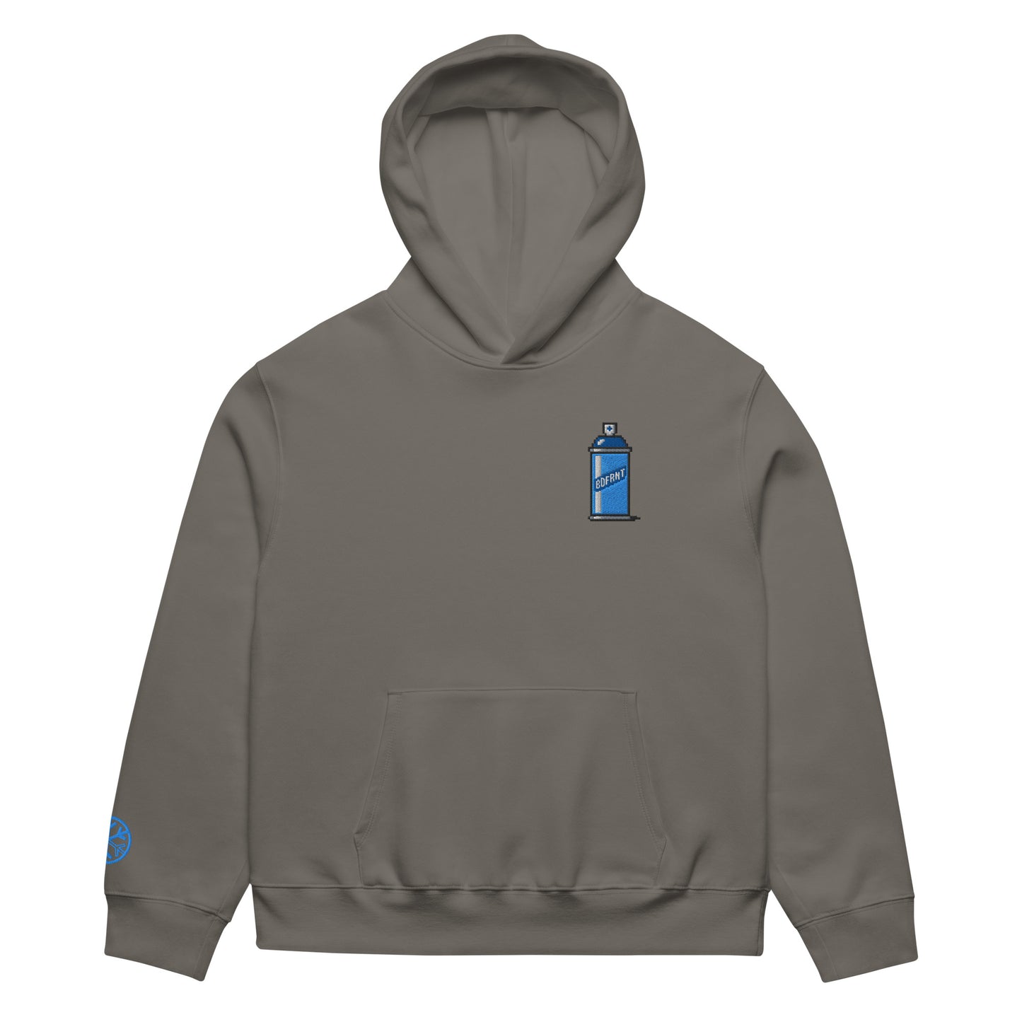 Gray-Pixel Spray Can Graffiti Hoodie from B.Different Clothing, front view, graffiti-inspired streetwear oversized heavyweight
