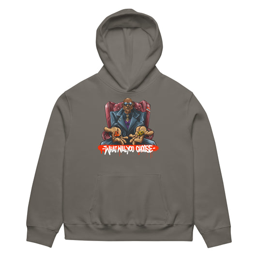 Gray-Make Your Choice Graffiti Hoodie by Trk One from B.Different Clothing, front view, graffiti-inspired streetwear, oversized heavyweight
