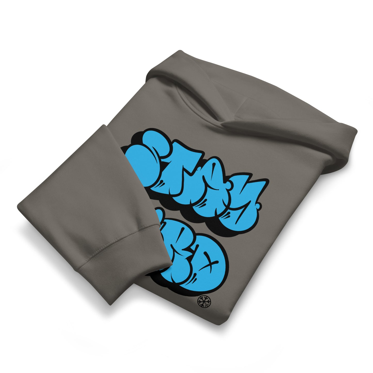 Gray-Stay Weird Graffiti Throwie Hoodie by Monsterinho from B.Different Clothing, folded, graffiti-inspired streetwear, oversized heavyweight