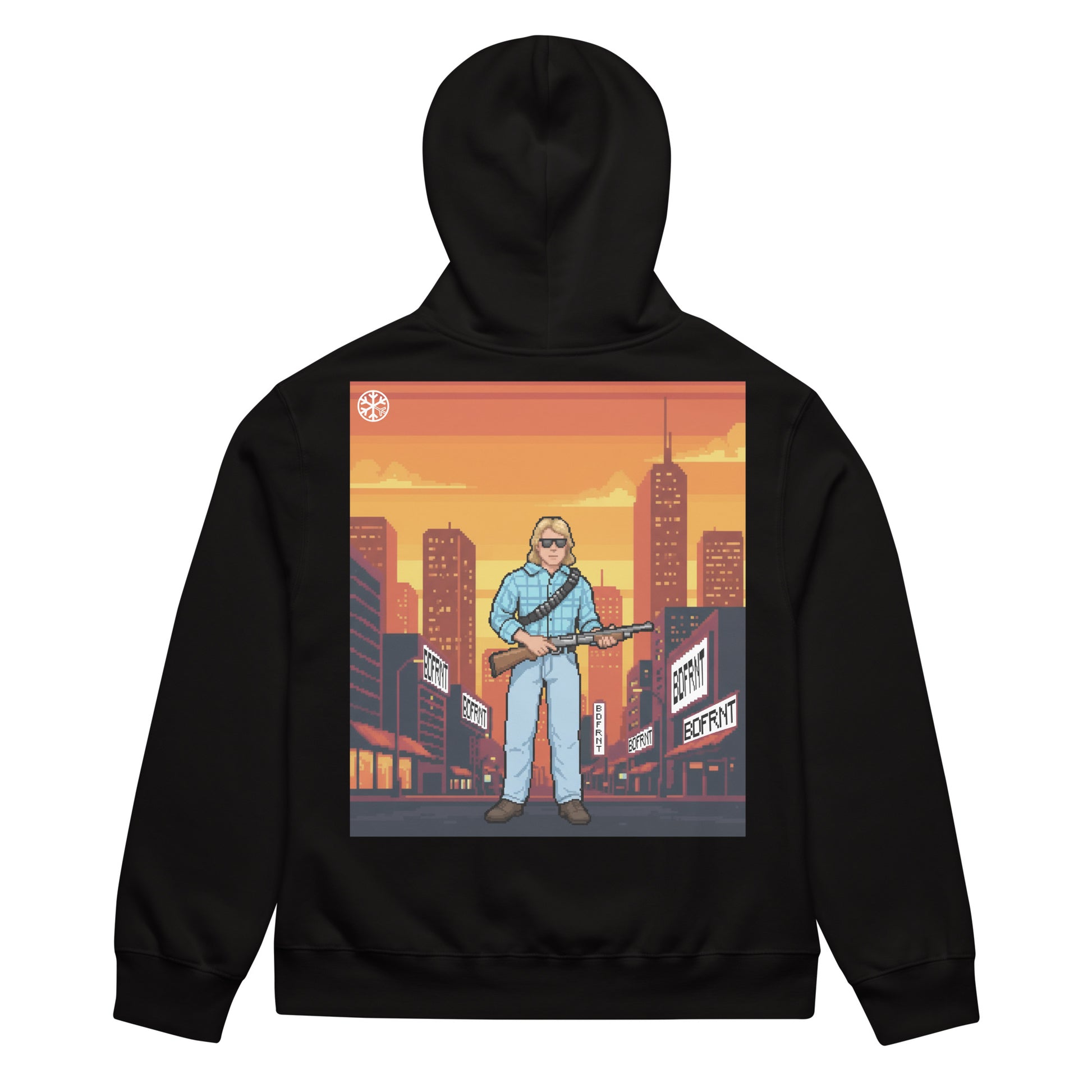 Black-Pixel Disobey Hoodie from B.Different Clothing, back view, graffiti-inspired streetwear, oversized heavyweight