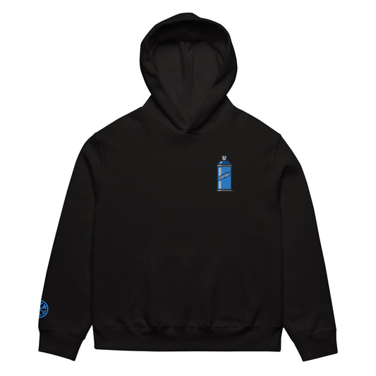 Black-Pixel Spray Can Graffiti Hoodie from B.Different Clothing, front view, graffiti-inspired streetwear oversized heavyweight
