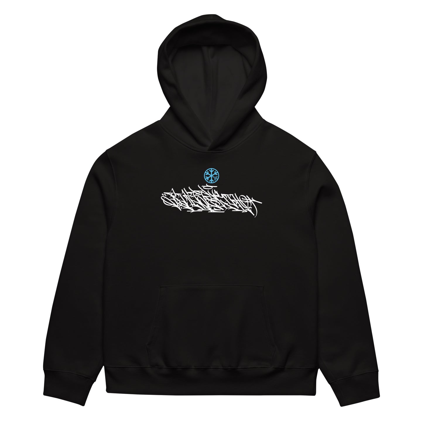 Black-Shew Collab Graffiti Hoodie from B.Different Clothing, front view, graffiti-inspired streetwear, oversized heavyweight