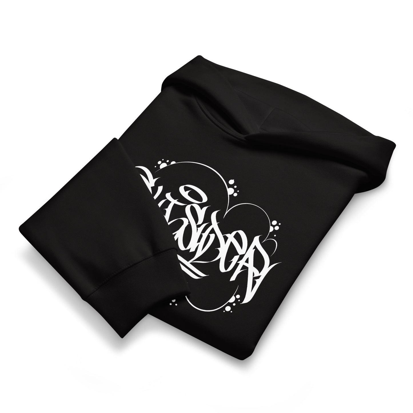 Black-Outcast Graffiti Tag Hoodie by Caos One from B.Different Clothing, folded, graffiti-inspired streetwear, oversized heavyweight