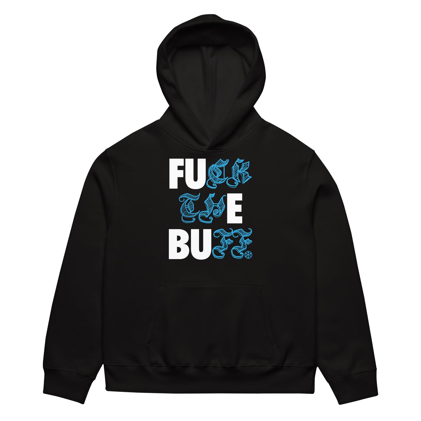 Black-Fuck The Buff Graffiti Hoodie from B.Different Clothing, front view, graffiti-inspired streetwear, oversized heavyweight