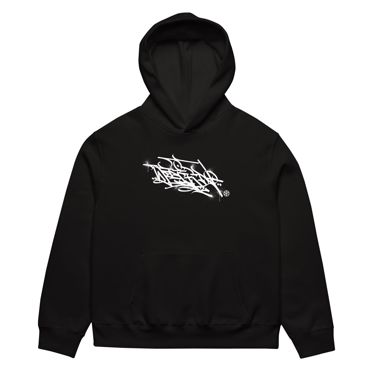 Black-Weirdo Graffiti Tag Hoodie by Shew from B.Different Clothing, front view, graffiti-inspired streetwear, oversized heavyweight