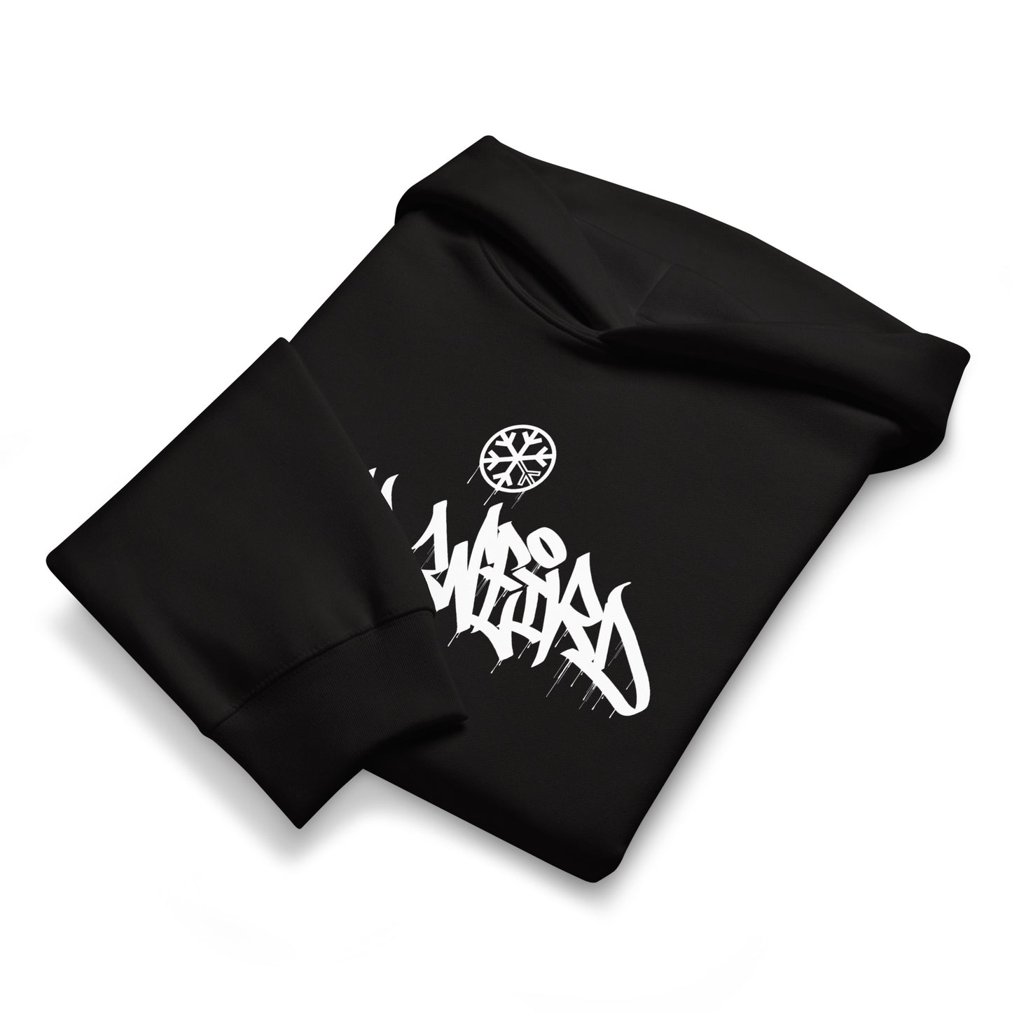 Black-Stay Weird Graffiti Tag Hoodie by Monsterinho from B.Different Clothing, folded, graffiti-inspired streetwear, oversized heavyweight