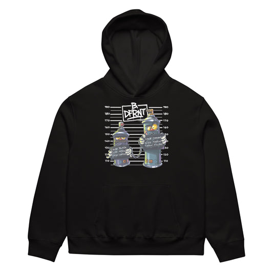 Black-Mug Short Graffiti Hoodie by Trk One from B.Different Clothing, front view, graffiti-inspired streetwear, oversized heavyweight