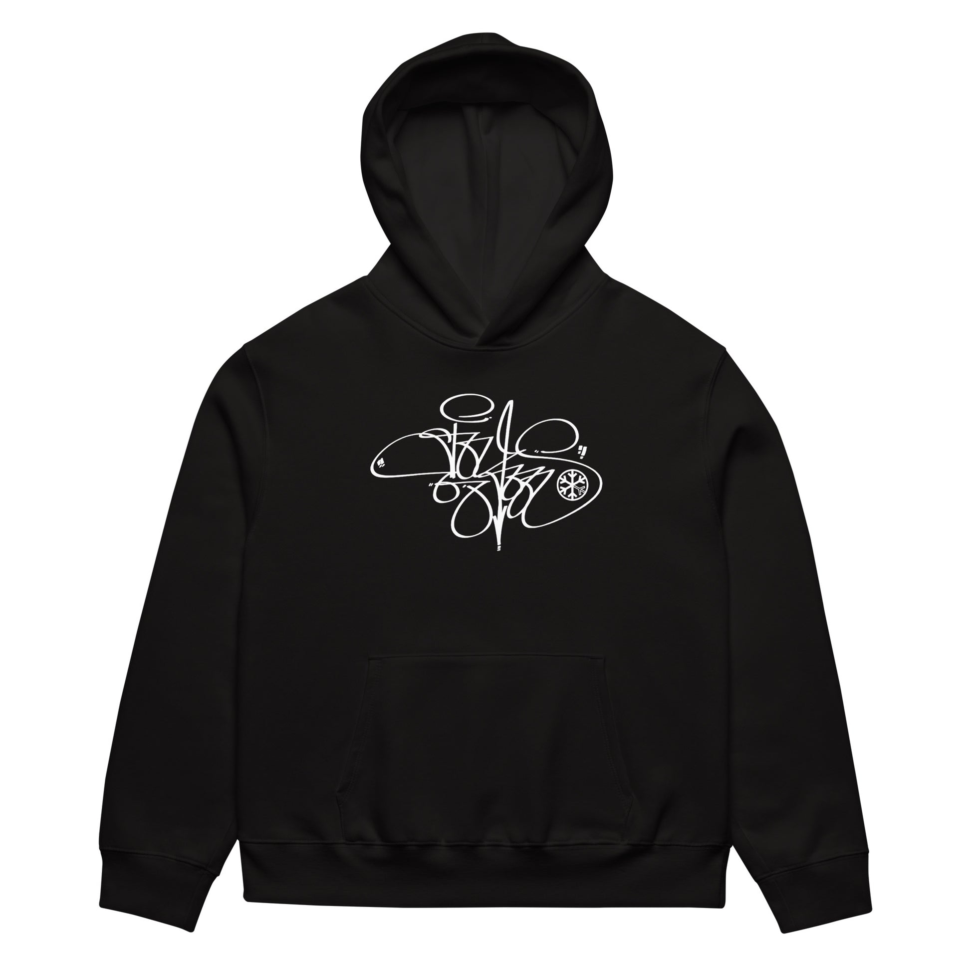 Black-Toys Tag Hoodie by Graffiti Dad from B.Different Clothing, front view, graffiti-inspired streetwear, oversized heavyweight