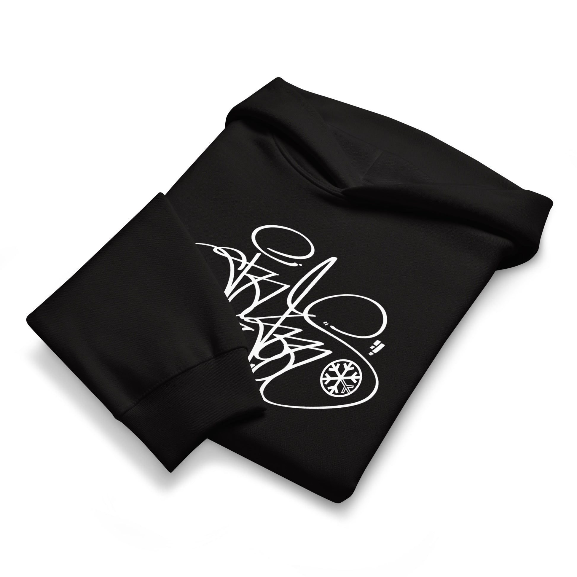 Black-Toys Tag Hoodie by Graffiti Dad from B.Different Clothing, folded, graffiti-inspired streetwear, oversized heavyweight