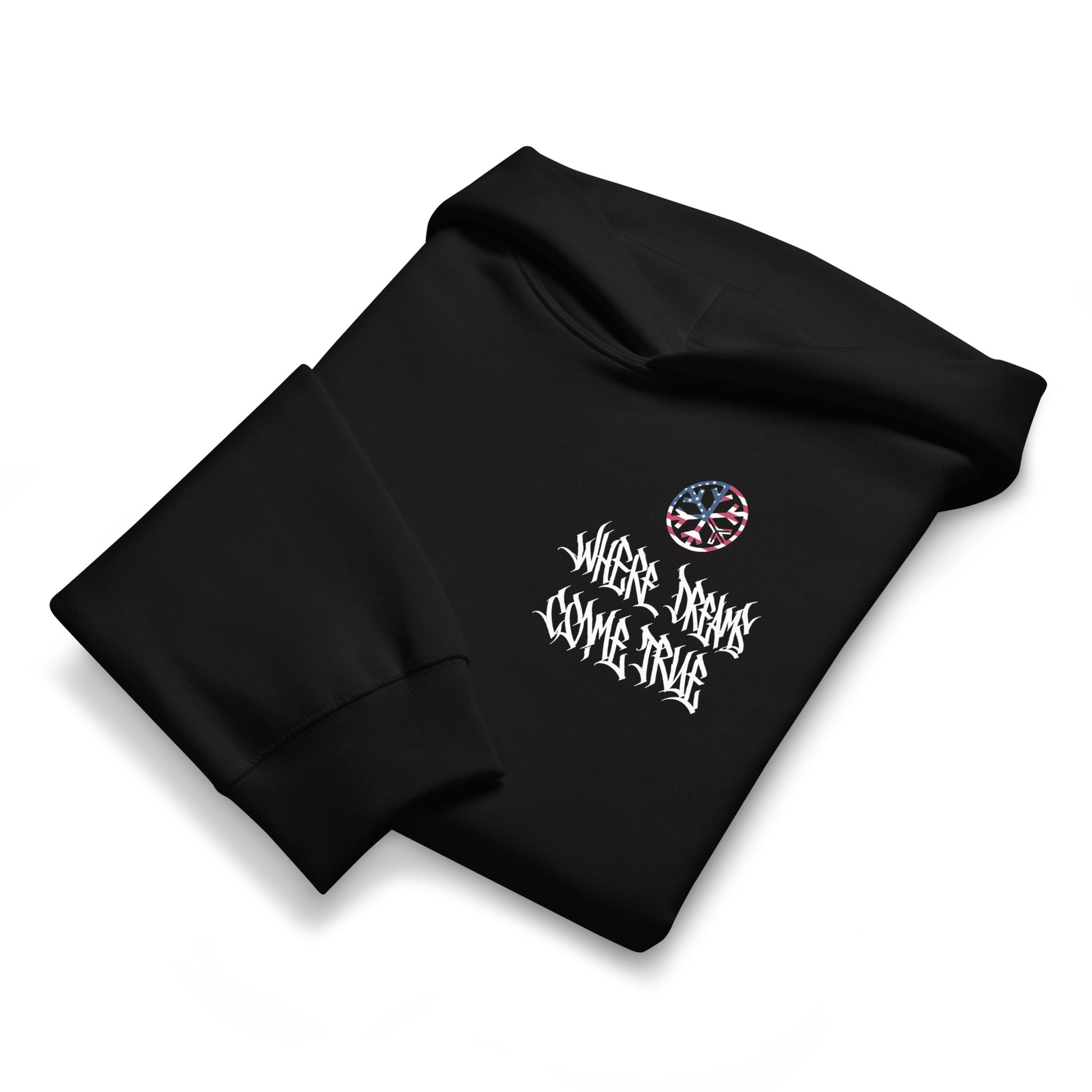 Black-Flag Graffiti Hoodie from B.Different Clothing, front view, graffiti-inspired streetwear, oversized heavyweight