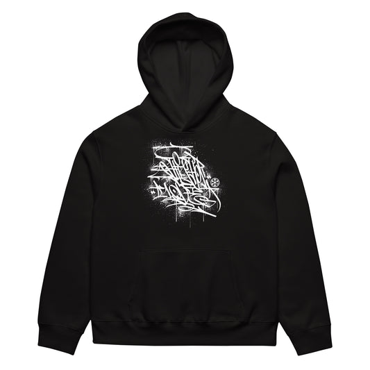 Black-Hip Hop Love Graffiti Hoodie by Shew from B.Different Clothing, front view, graffiti-inspired streetwear, oversized heavyweight