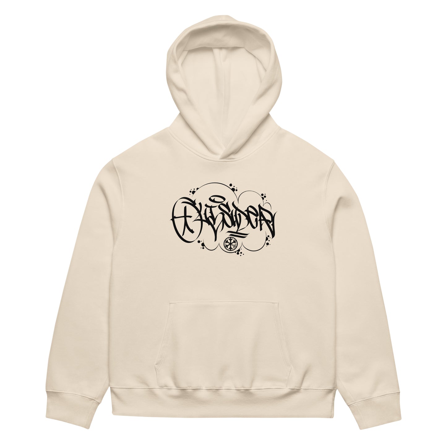 Beige-Outcast Graffiti Tag Hoodie by Caos One from B.Different Clothing, front view, graffiti-inspired streetwear, oversized heavyweight