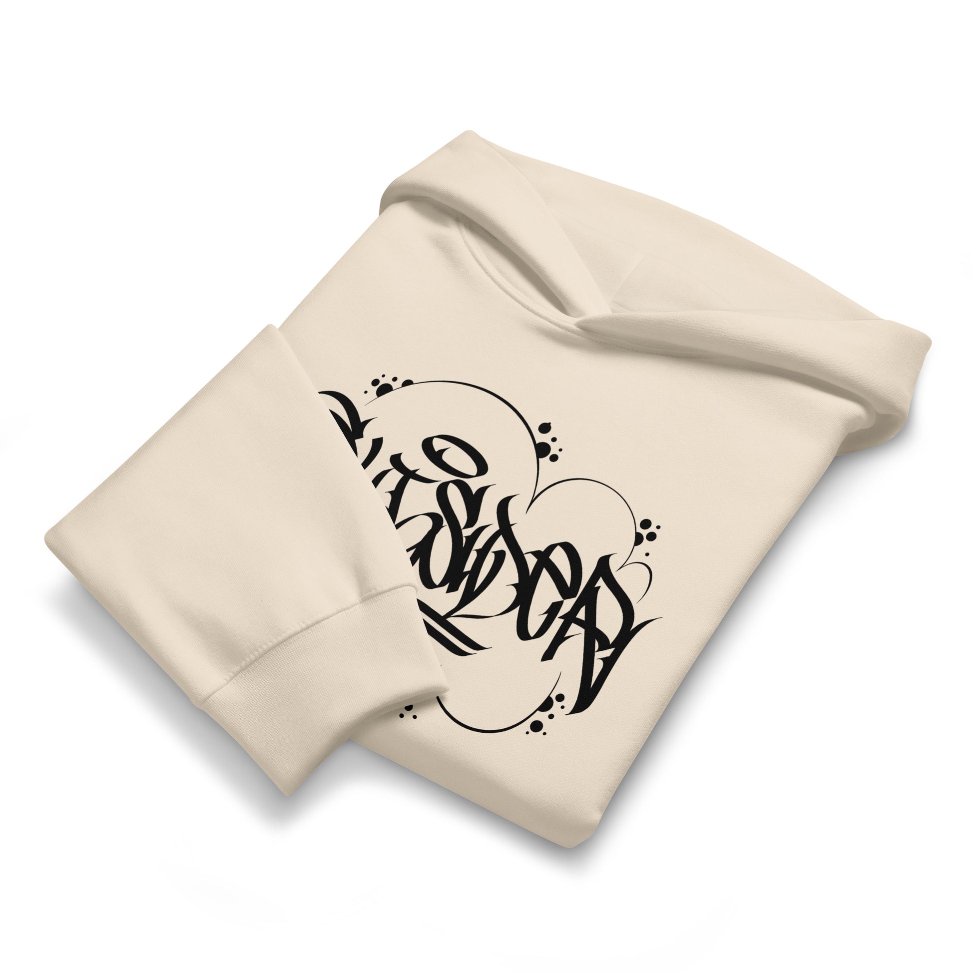 Beige-Outcast Graffiti Tag Hoodie by Caos One from B.Different Clothing, folded, graffiti-inspired streetwear, oversized heavyweight
