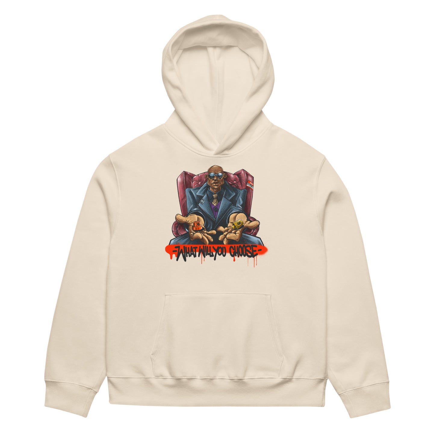 Beige-Make Your Choice Graffiti Hoodie by Trk One from B.Different Clothing, front view, graffiti-inspired streetwear, oversized heavyweight