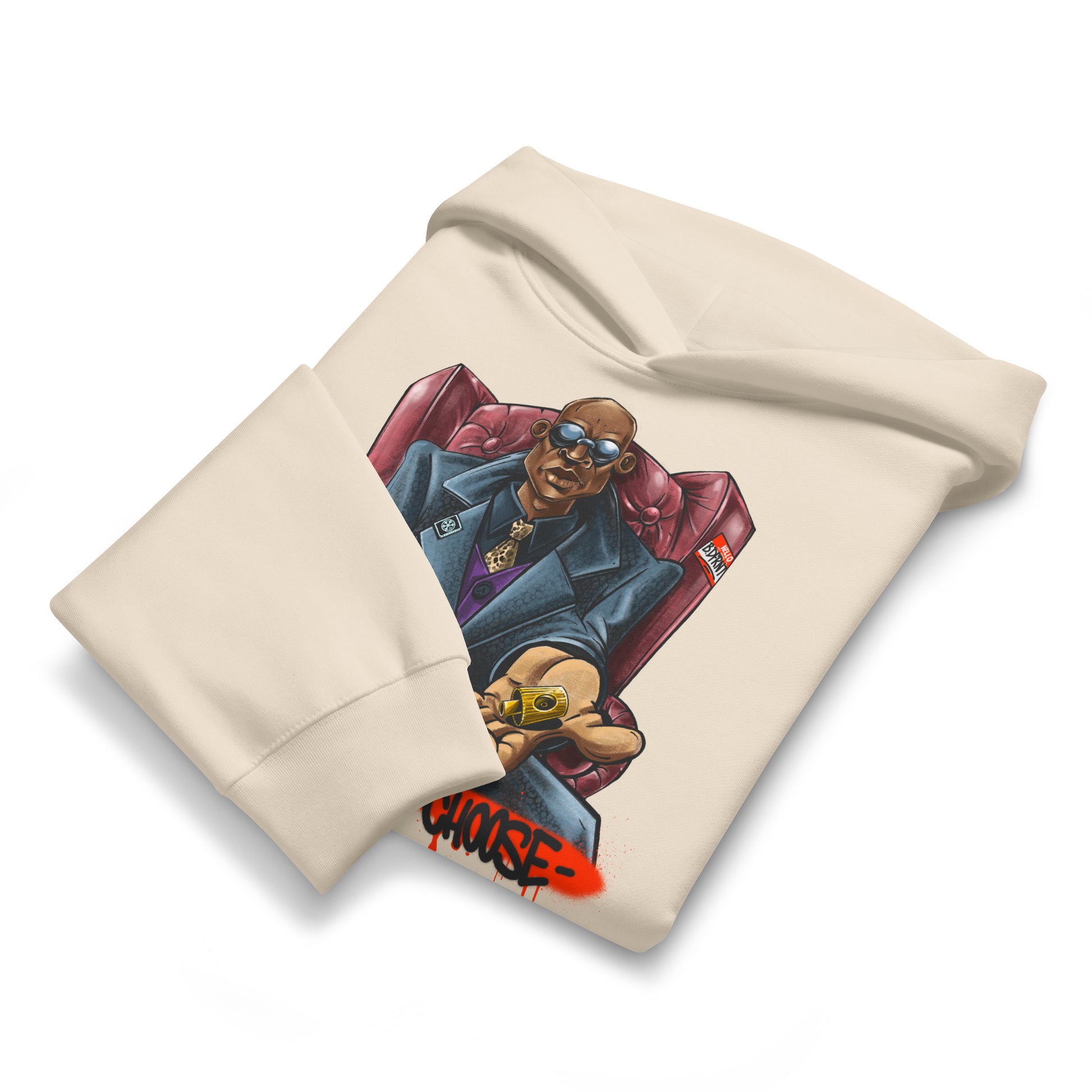 Beige-Make Your Choice Graffiti Hoodie by Trk One from B.Different Clothing, folded, graffiti-inspired streetwear, oversized heavyweight
