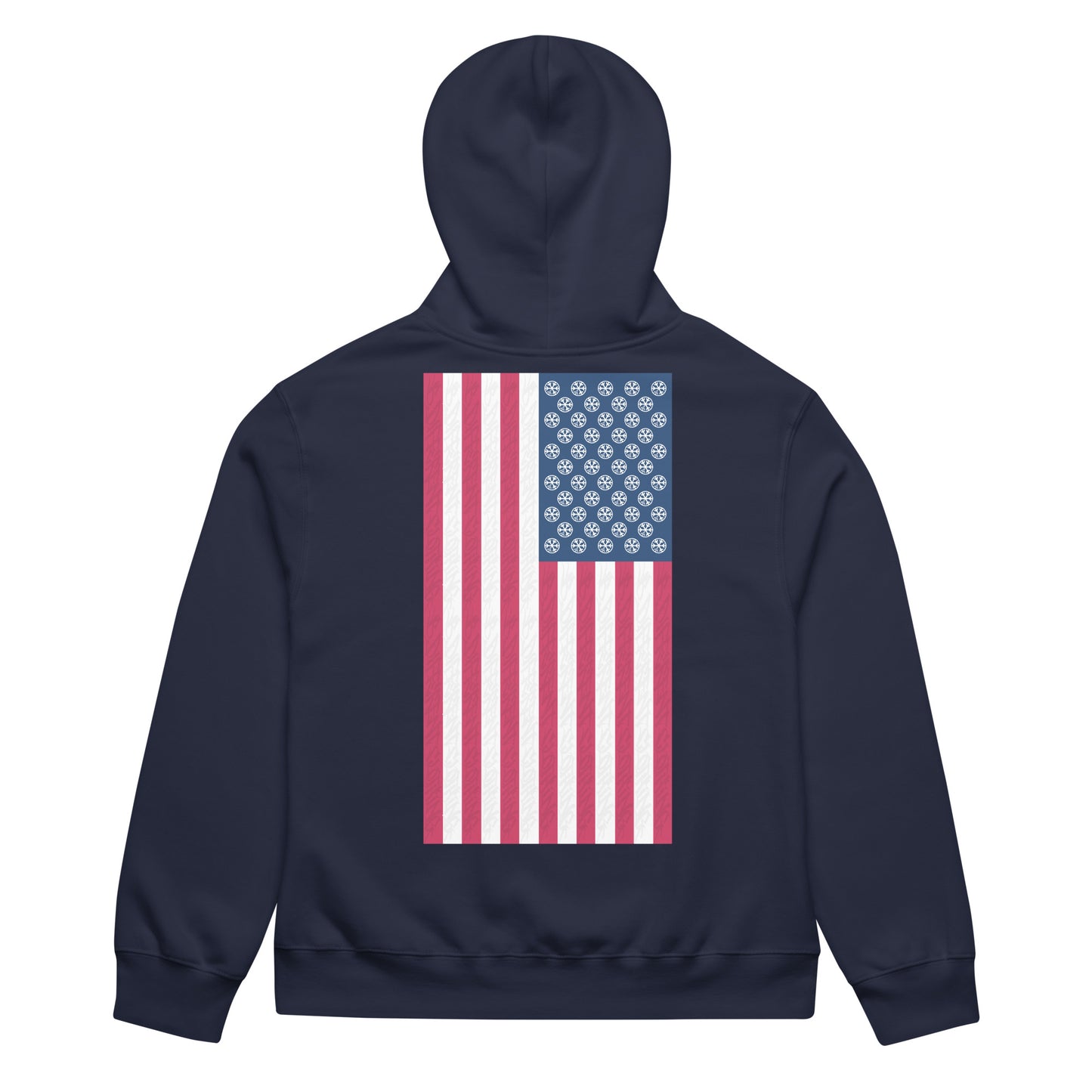 Navy-Flag Graffiti Hoodie from B.Different Clothing, back view, graffiti-inspired streetwear, oversized heavyweight