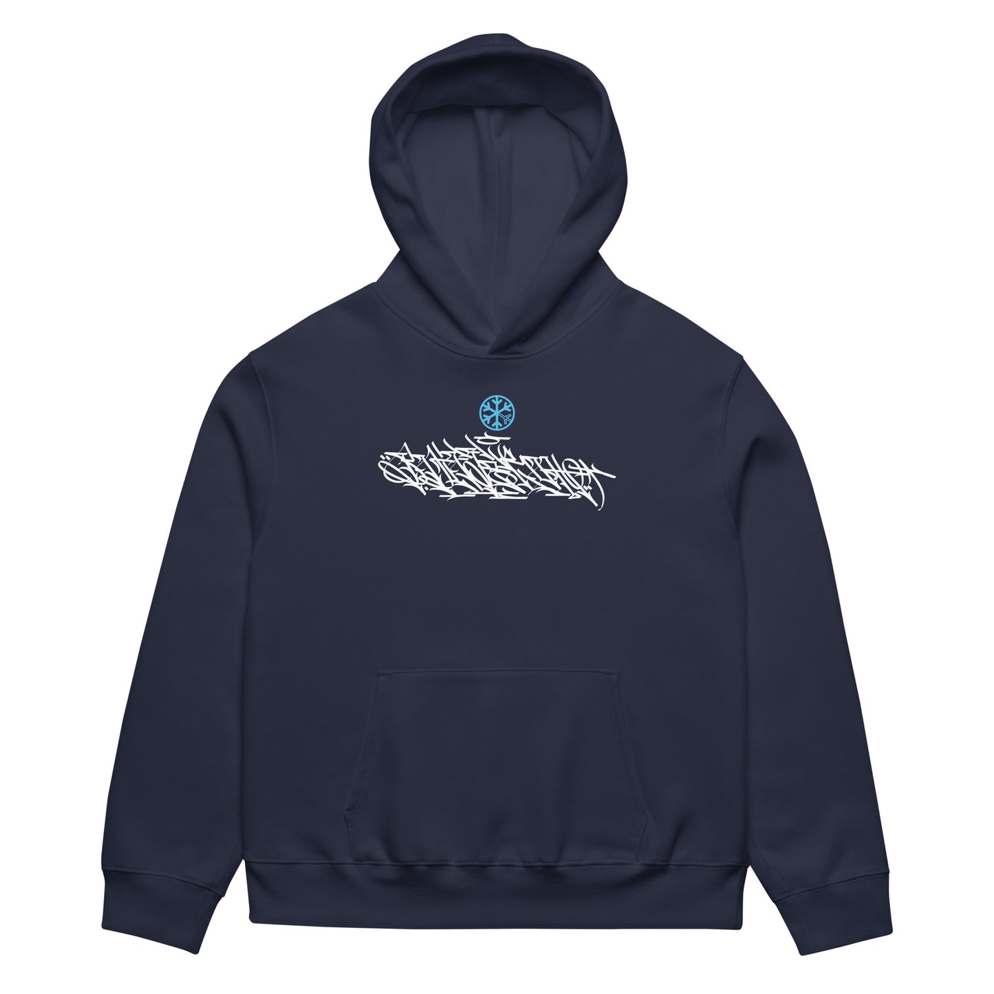 Navy-Shew Collab Graffiti Hoodie from B.Different Clothing, front view, graffiti-inspired streetwear, oversized heavyweight