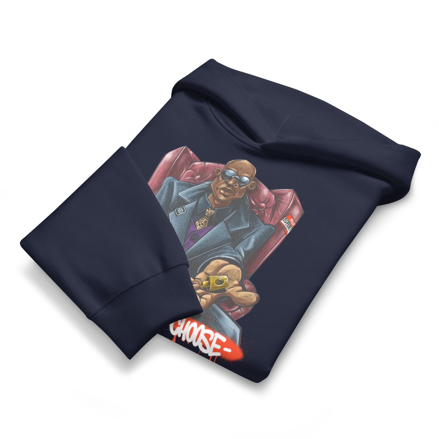 Navy-Make Your Choice Graffiti Hoodie by Trk One from B.Different Clothing, folded, graffiti-inspired streetwear, oversized heavyweight