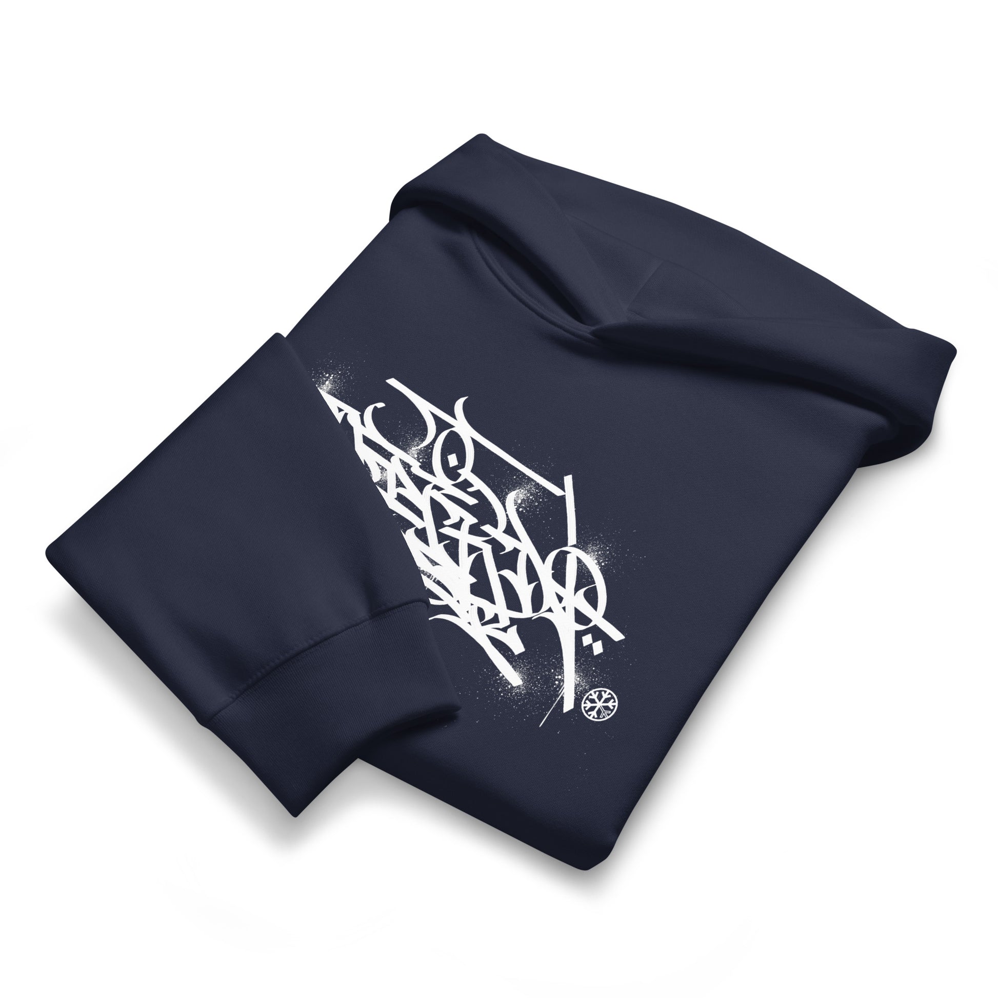 Navy-Weirdo Graffiti Tag Hoodie by Shew from B.Different Clothing, folded, graffiti-inspired streetwear, oversized heavyweight