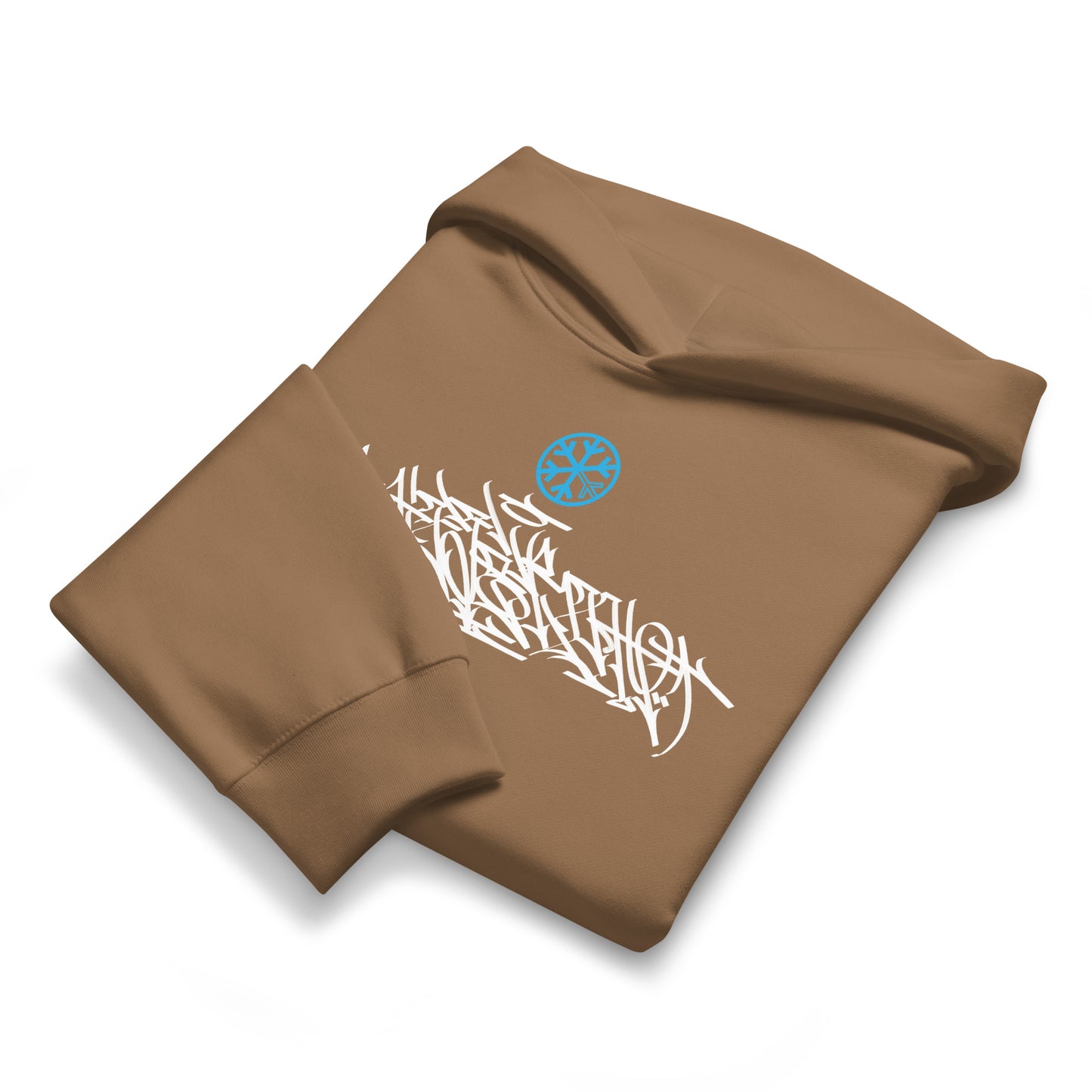Brown-Shew Collab Graffiti Hoodie from B.Different Clothing, folded, graffiti-inspired streetwear, oversized heavyweight