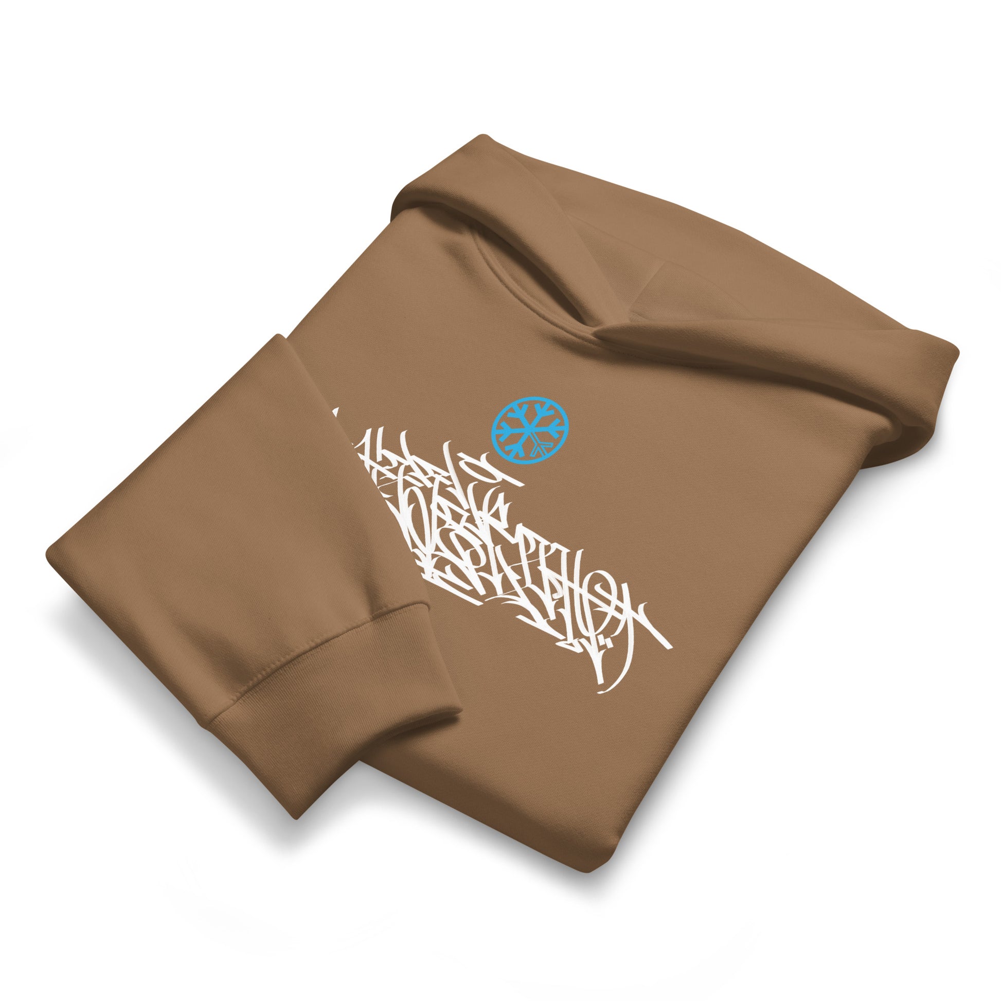 Brown-Shew Collab Graffiti Hoodie from B.Different Clothing, folded, graffiti-inspired streetwear, oversized heavyweight