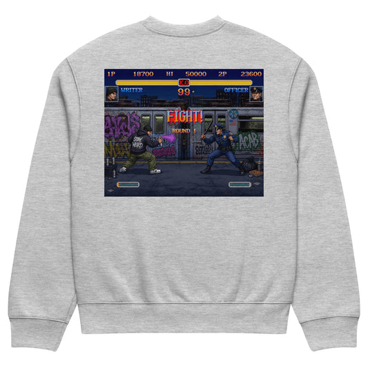 Gray-Street Writer II Graffiti Sweatshirt from B.Different Clothing, back view, graffiti-inspired streetwear, oversized heavyweight