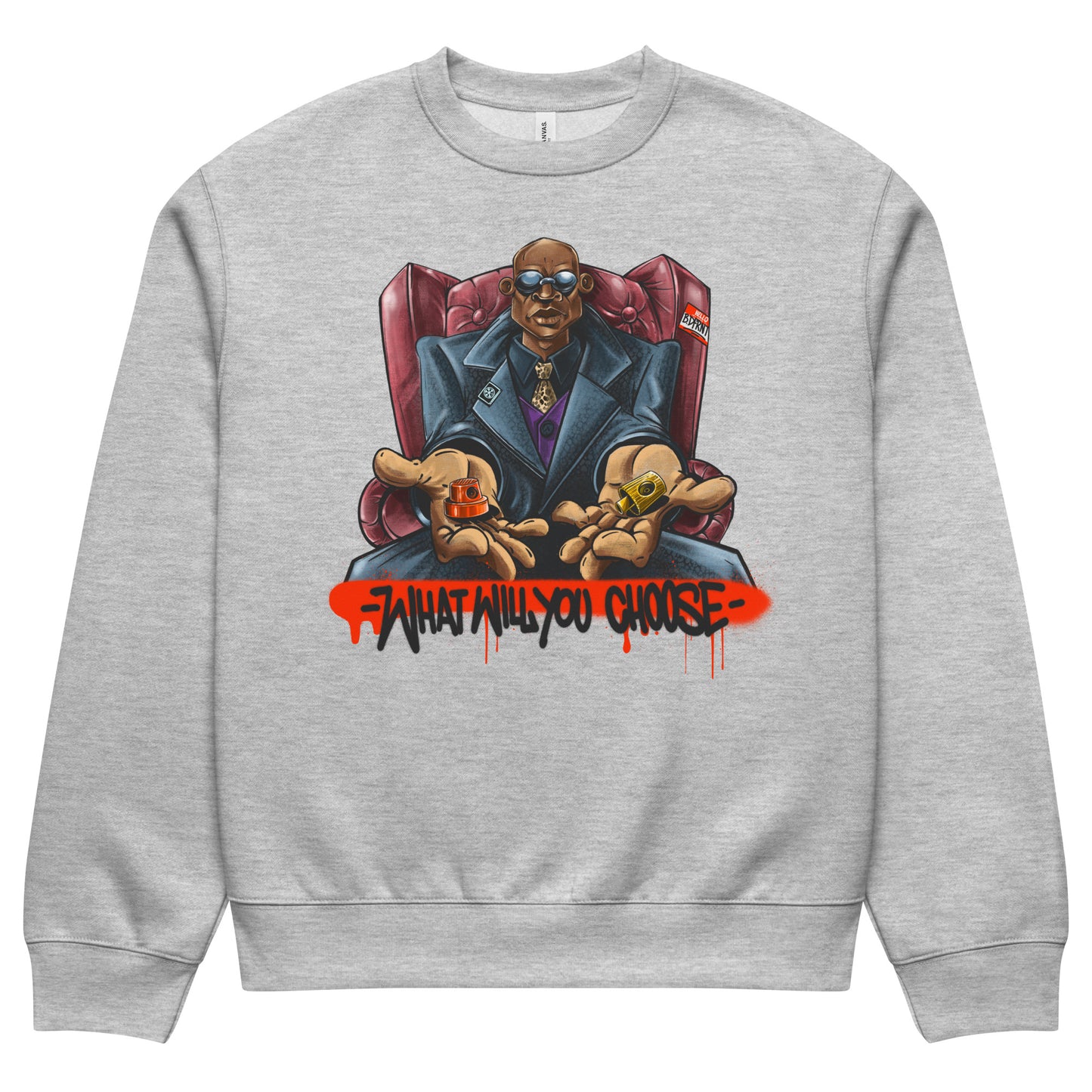 Gray-Make Your Choice Graffiti Sweatshirt by Trk One from B.Different Clothing, front view, graffiti-inspired streetwear, oversized heavyweight