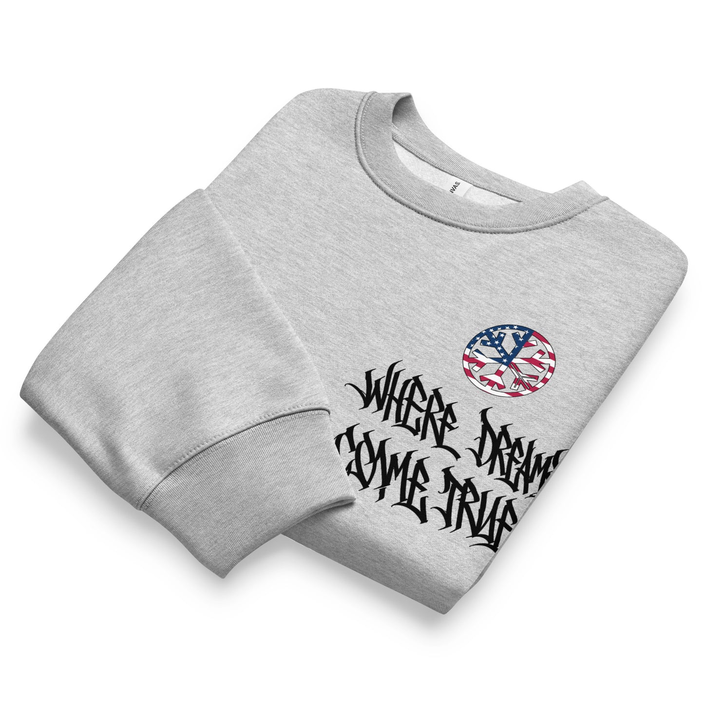 Gray-Flag Graffiti Sweatshirt from B.Different Clothing, folded, graffiti-inspired streetwear, oversized heavyweight
