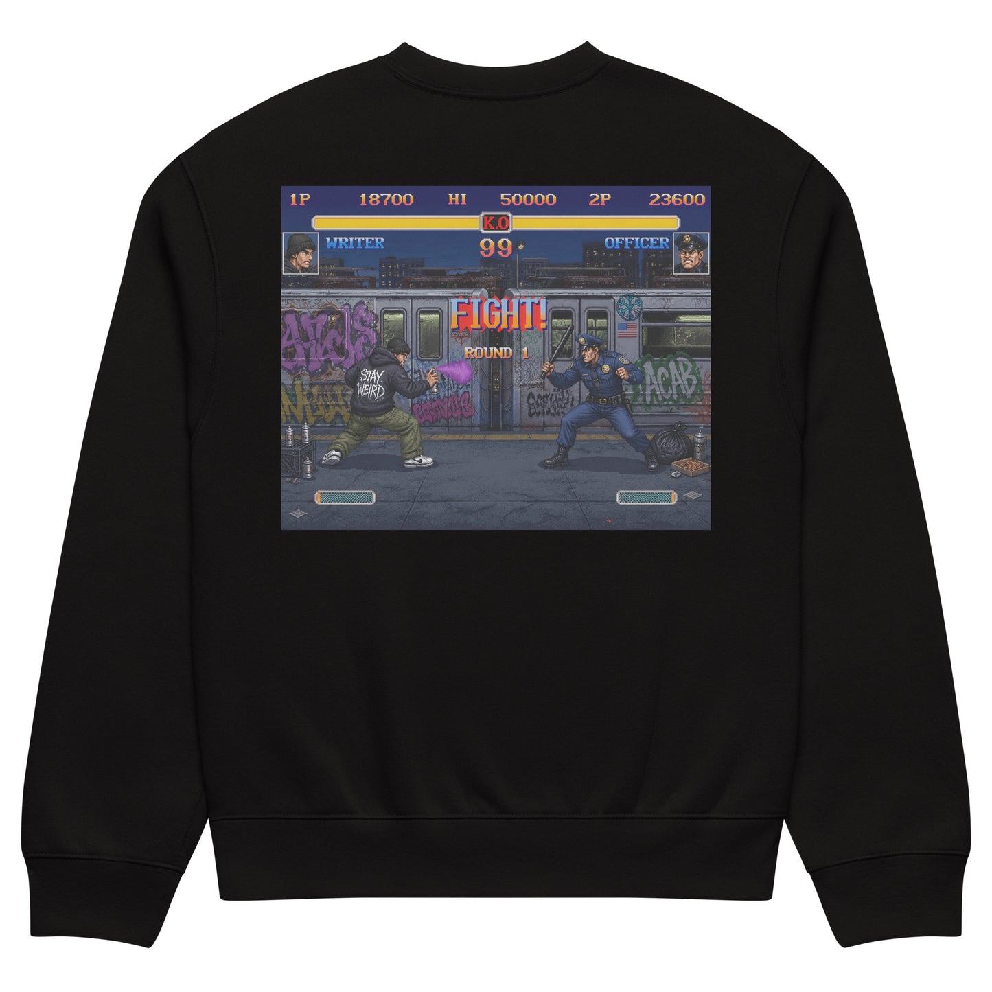 Black-Street Writer II Graffiti Sweatshirt from B.Different Clothing, back view, graffiti-inspired streetwear, oversized heavyweight