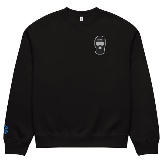 Black-Pixel Balaclava Graffiti Sweatshirt from B.Different Clothing, front view, graffiti-inspired streetwear, oversized heavyweight