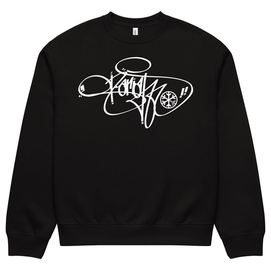 Black-Pariah Tag Sweatshirt by Graffiti Dad from B.Different Clothing, front view, graffiti-inspired streetwear, oversized heavyweight