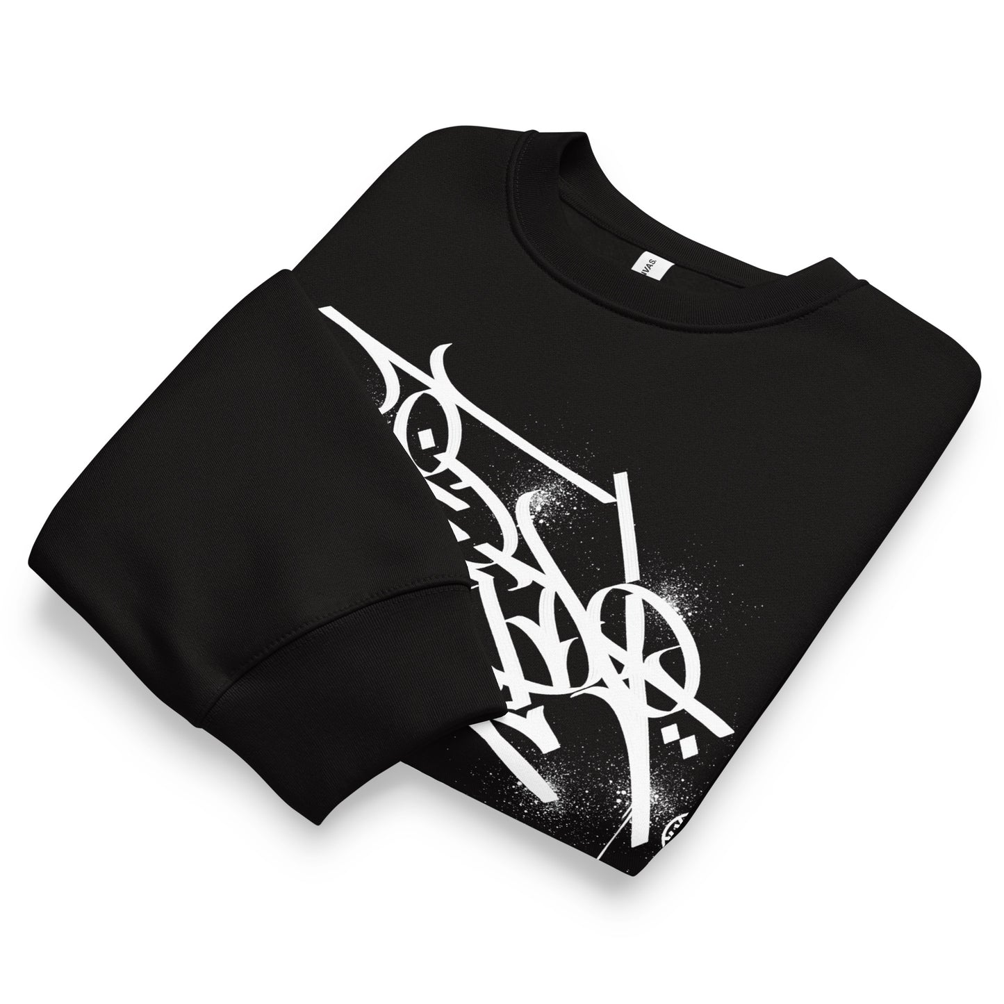 Black-Weirdo Graffiti Tag Sweatshirt by Shew from B.Different Clothing, folded, graffiti-inspired streetwear, oversized heavyweight