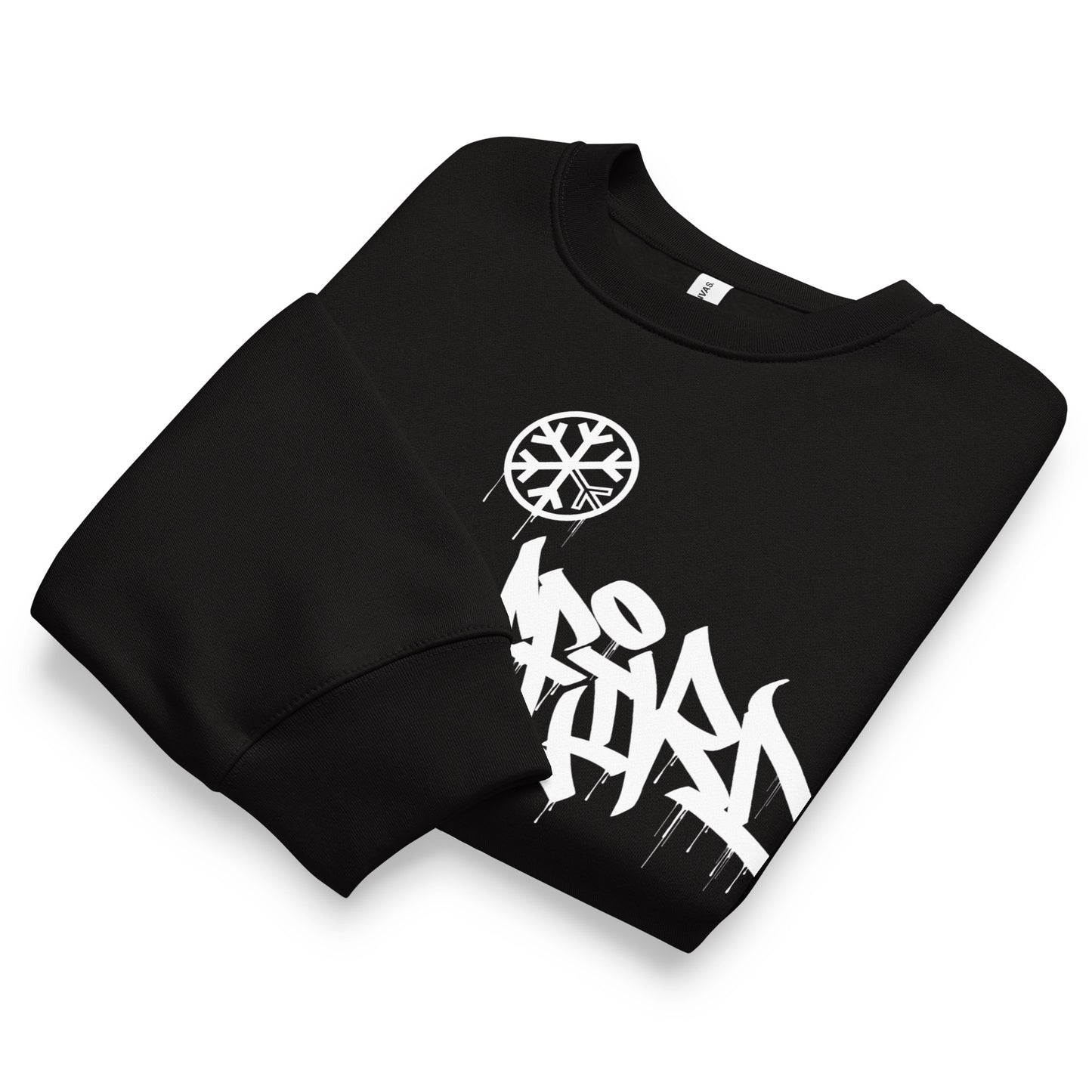 Black-Stay Weird Graffiti Tag Sweatshirt by Monsterinho from B.Different Clothing, folded, graffiti-inspired streetwear, oversized heavyweight