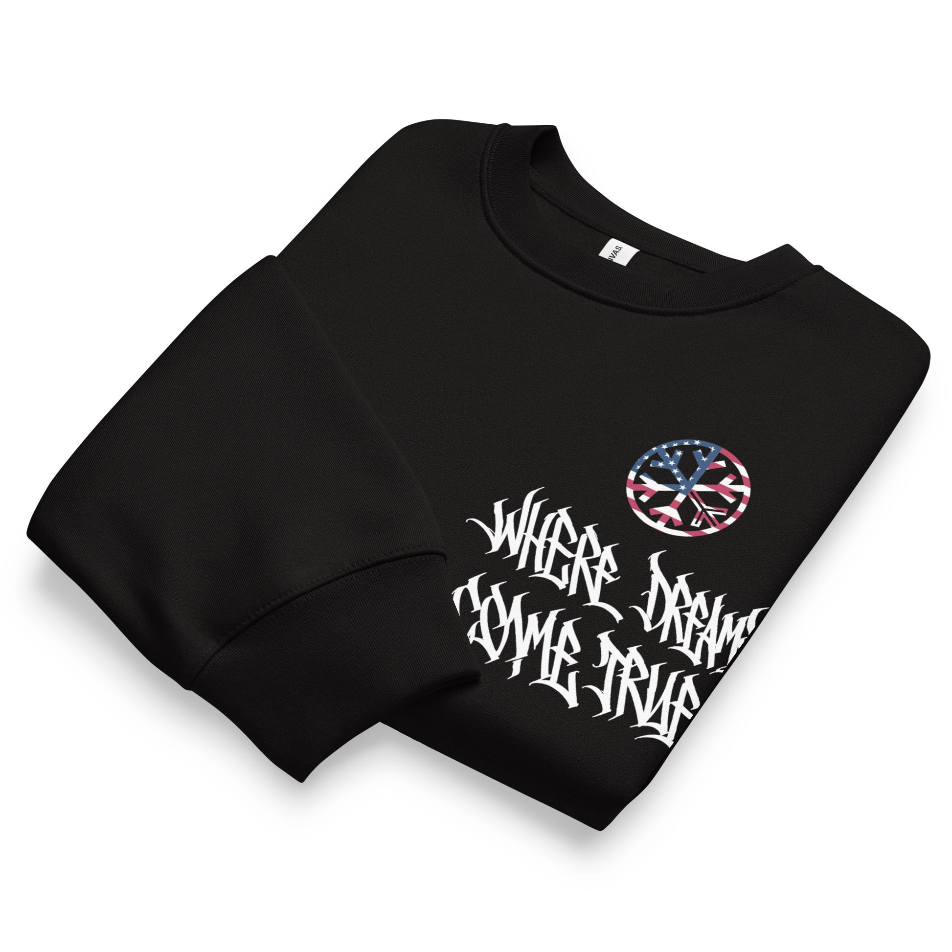 Black-Flag Graffiti Sweatshirt from B.Different Clothing, front view, graffiti-inspired streetwear, oversized heavyweight