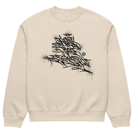 Beige-Bomb The System Graffiti Sweatshirt by Shew from B.Different Clothing, front view, graffiti-inspired streetwear, oversized heavyweight