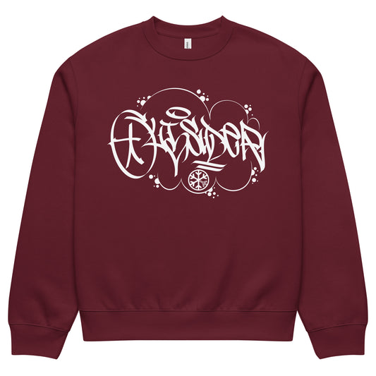 Maroon-Outsider Graffiti Tag Sweatshirt by Caos One from B.Different Clothing, front view, graffiti-inspired streetwear, oversized heavyweight