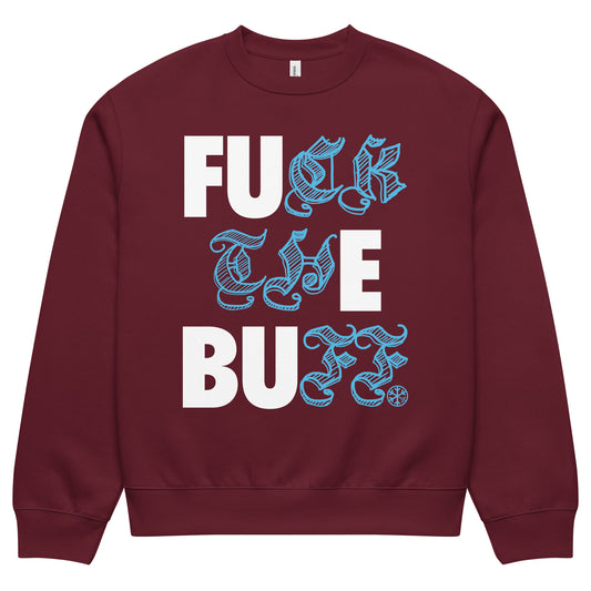 Maroon-Fuck The Buff Graffiti Sweatshirt from B.Different Clothing, front view, graffiti-inspired streetwear, oversized heavyweight