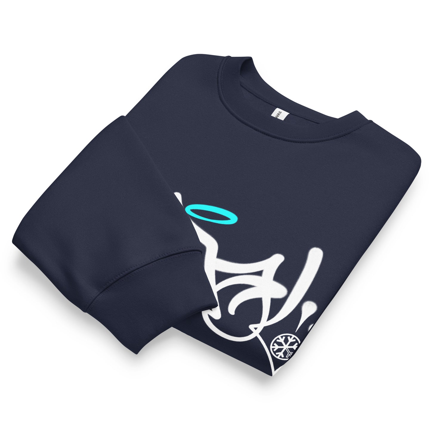 Navy-Vandal Graffiti Tag Sweatshirt by Caos One from B.Different Clothing, folded, graffiti-inspired streetwear, oversized heavyweight