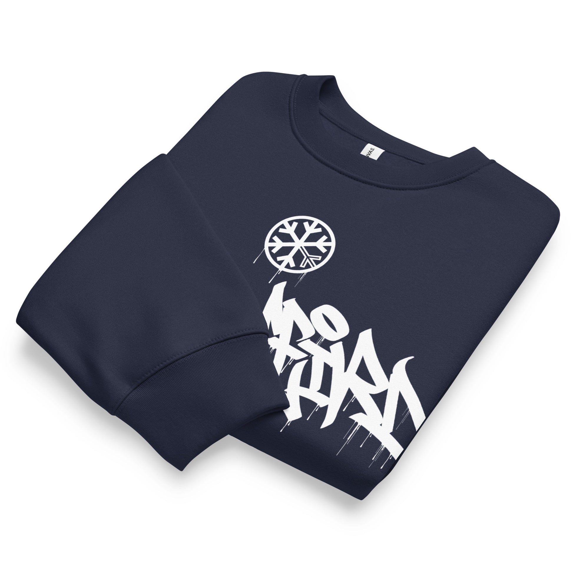 Navy-Stay Weird Graffiti Tag Sweatshirt by Monsterinho from B.Different Clothing, front view, graffiti-inspired streetwear, oversized heavyweight