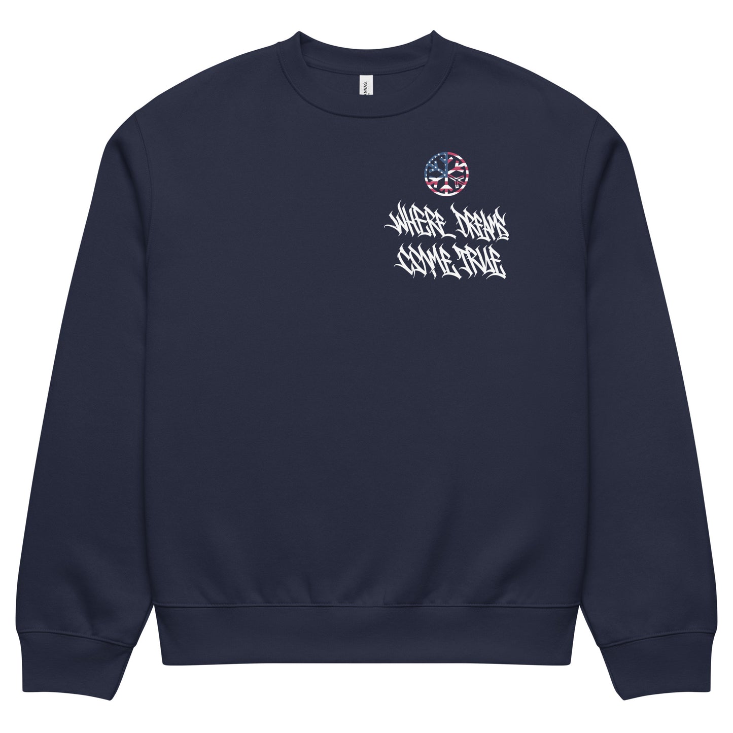 Navy-Flag Graffiti Sweatshirt from B.Different Clothing, folded, graffiti-inspired streetwear, oversized heavyweight