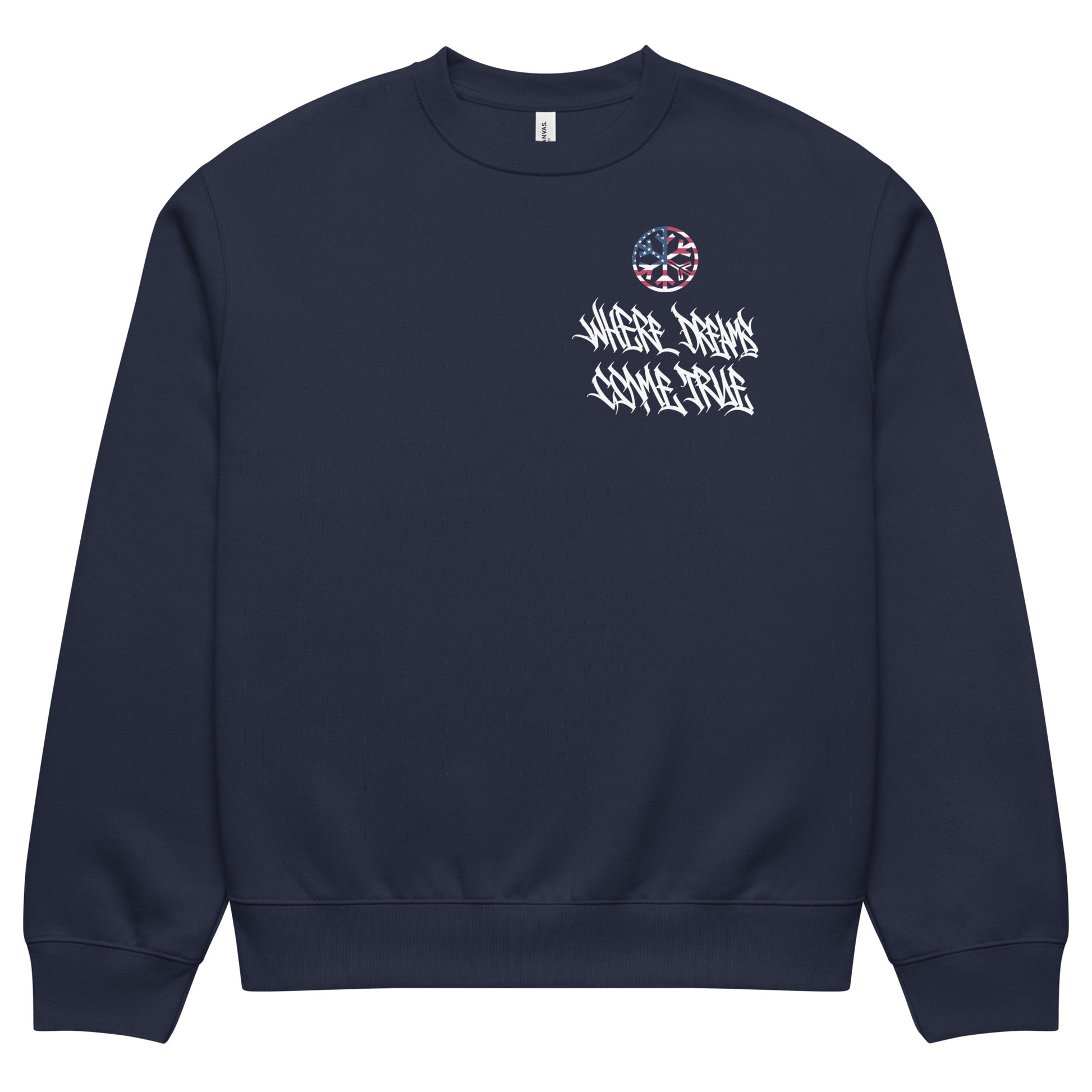 Navy-Flag Graffiti Sweatshirt from B.Different Clothing, folded, graffiti-inspired streetwear, oversized heavyweight